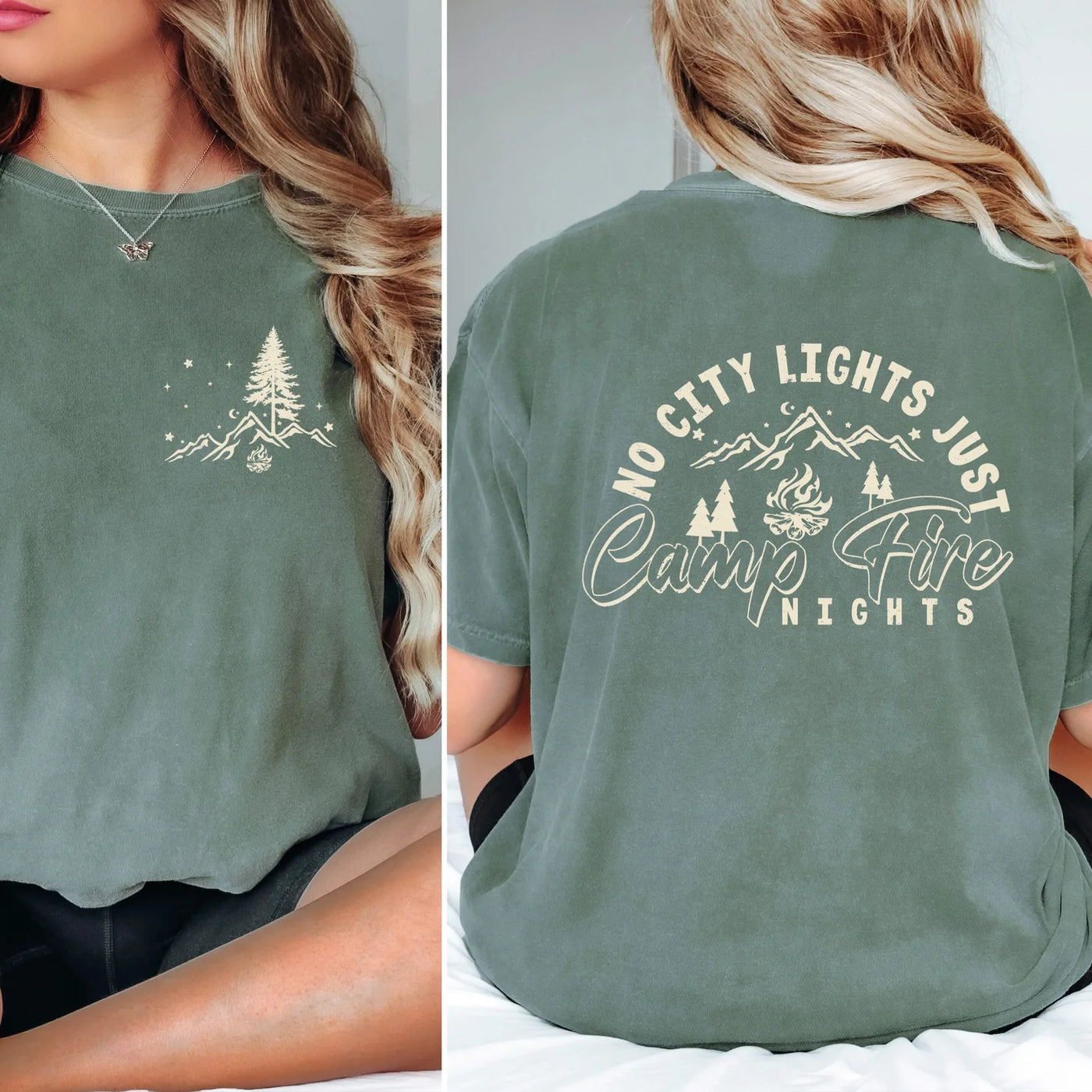 READY TO SHIP "No City Lights - Just Campfire Nights" Front/Back T-shirts