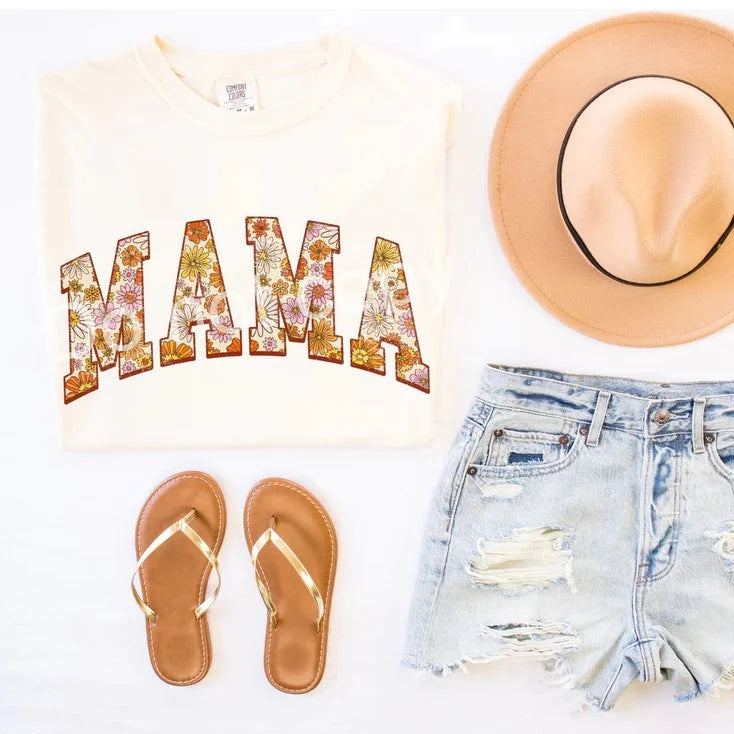 "Mama" Floral Letters T-shirt (shown on "Natural")