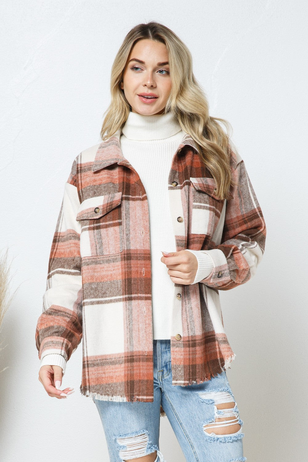 Falling For You Oversized Shacket - Rust Multi