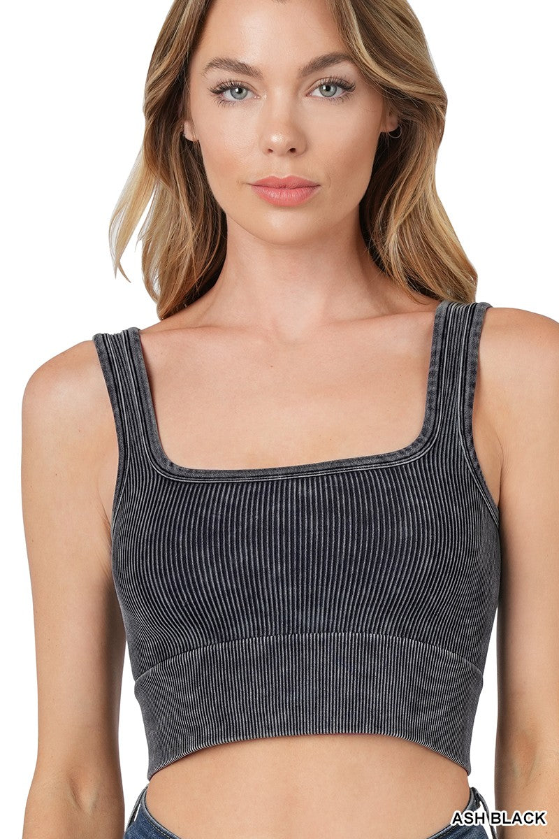 Easygoing Square Neck Cropped Tank - Ash Black