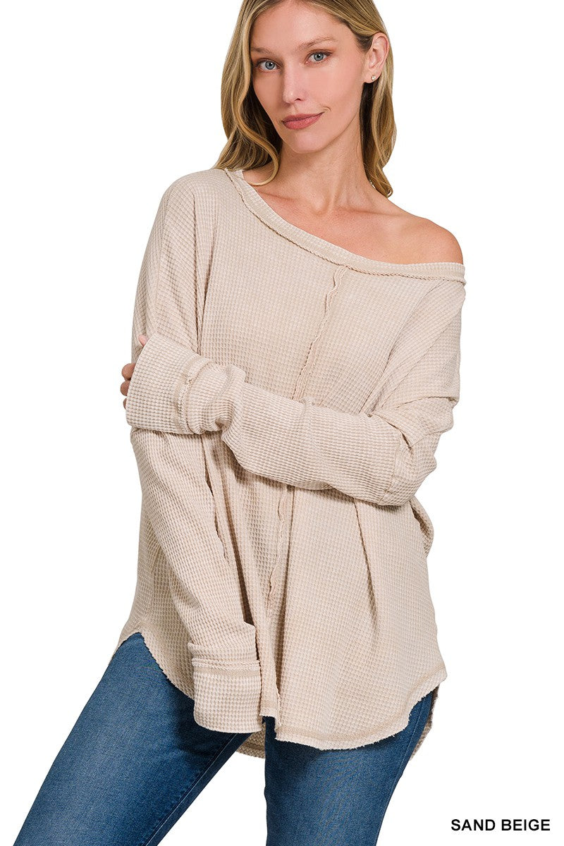 Rest Day Waffle Knit Long Sleeve Top, Sand Beige