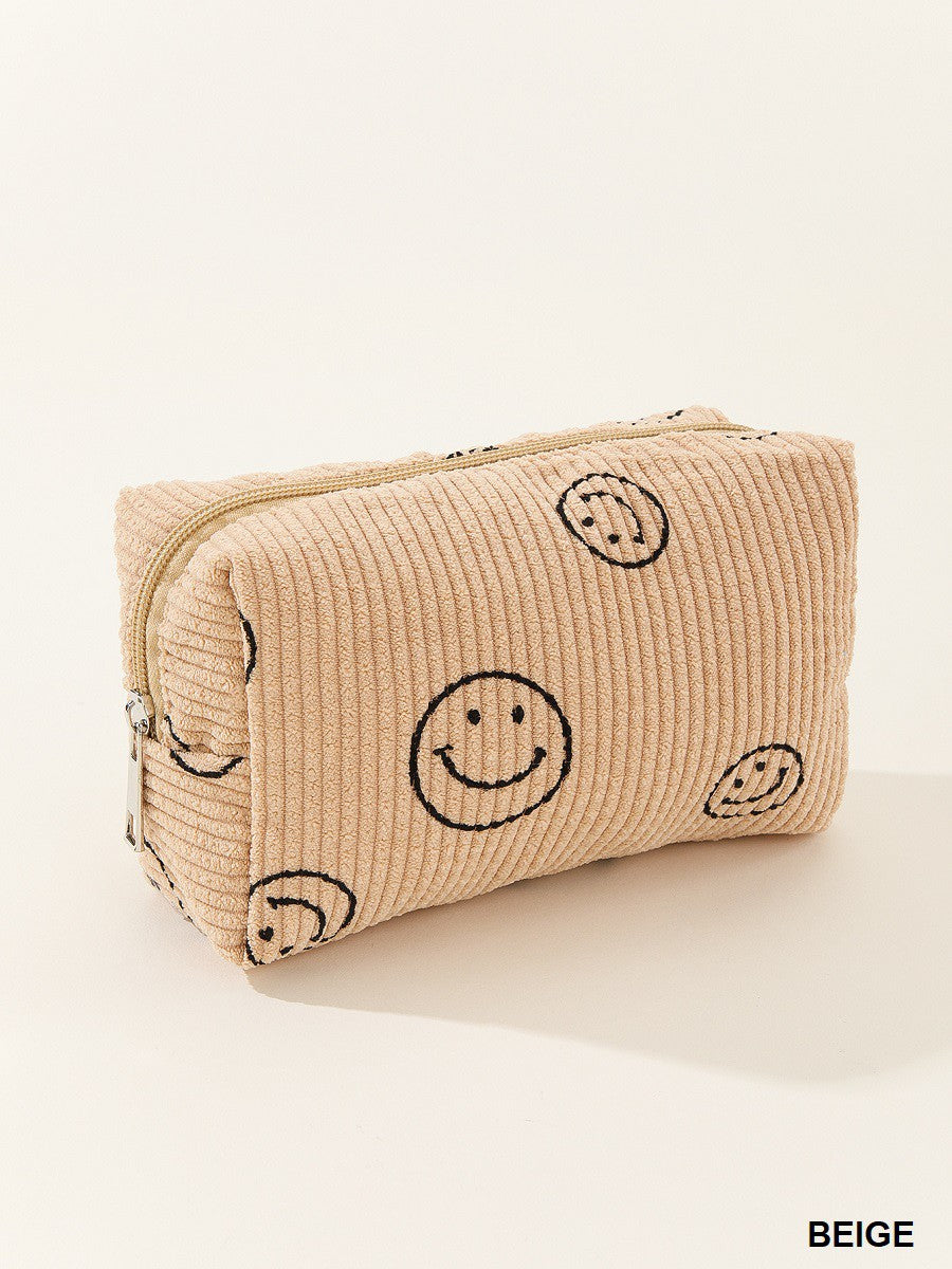 Happy Face Corduroy Cosmetic Pouch