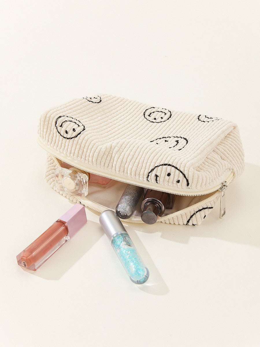 Happy Face Corduroy Cosmetic Pouch