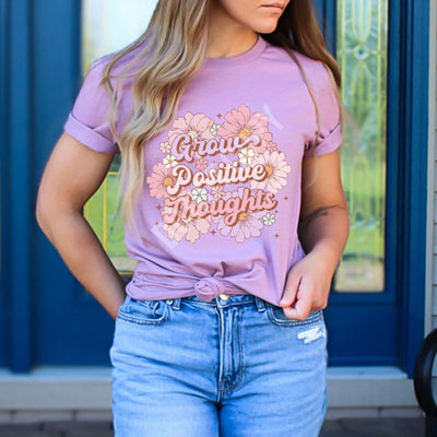 "Grow Positive Thoughts" T-shirt (shown on "Heather Orchid")