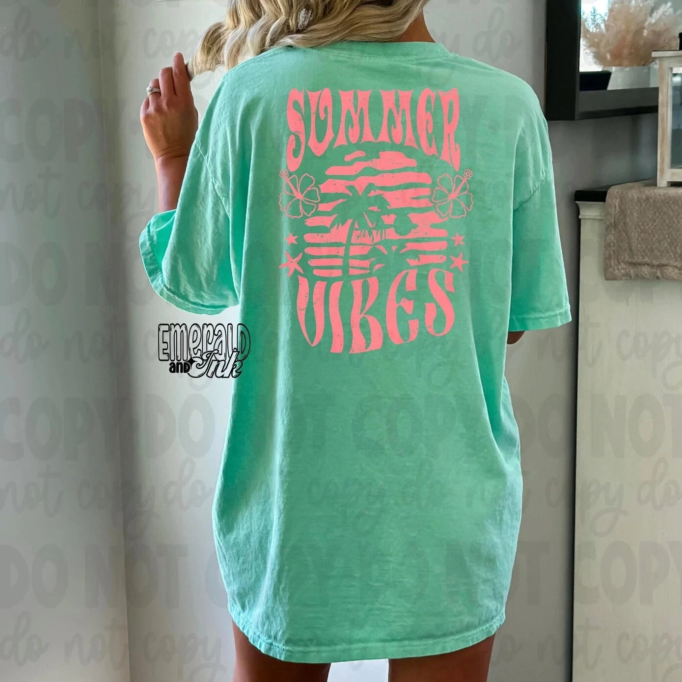 "Summer Vibes" Front/Back T-shirt (shown on Comfort Colors "Island Reef")