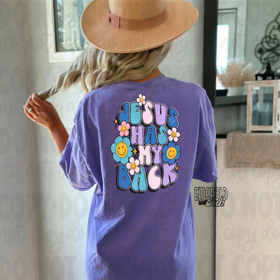 "Jesus Has My Back" Front/Back Comfort Colors T-shirt (shown on "Violet")