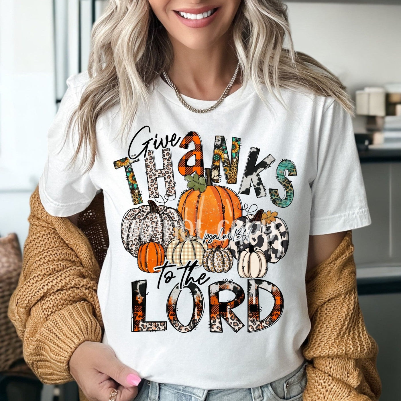 "Give Thanks to the Lord"  T-shirt (shown on "White")