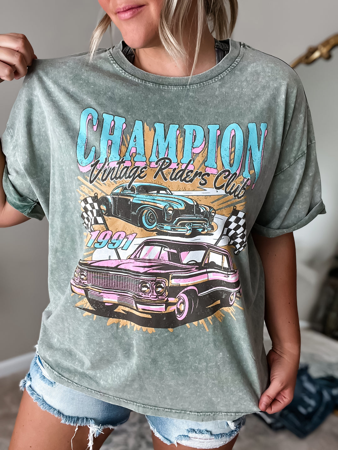 【U LAN】Vintage Old Car Printed Oversized Fit Short Sleeve 67D98322-3BB8-46DA-A347-