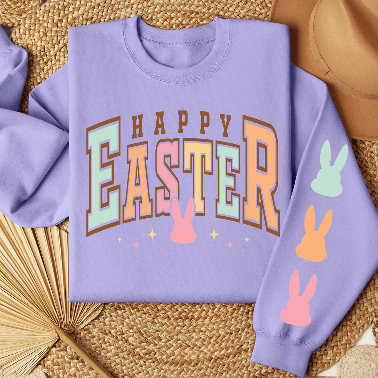 READY-TO-SHIP "Happy Easter" Sweatshirt w/ Bunny Sleeve