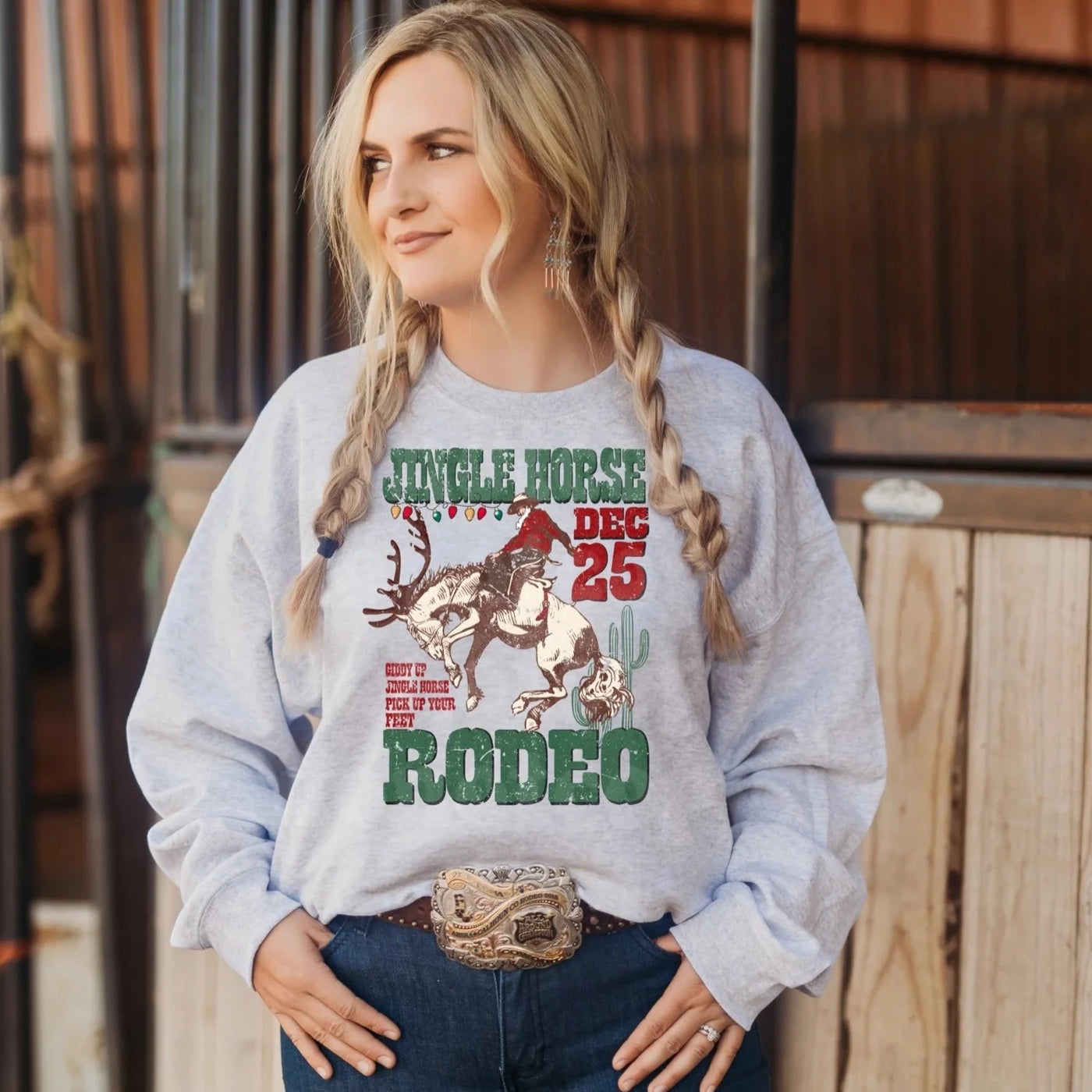 "Jingle Horse Rodeo" Sweatshirt or T-shirt (shown on "Ash Grey")