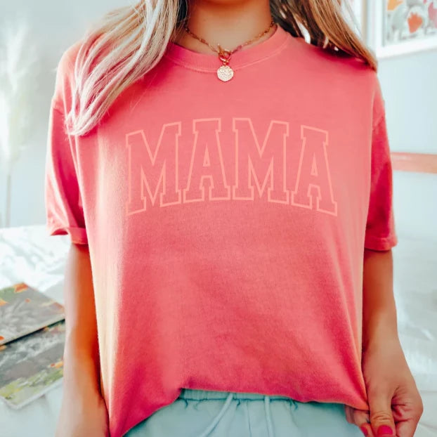 READY-TO-SHIP "MAMA" *Puff Ink* (Coral on Coral, Comfort Wash brand)