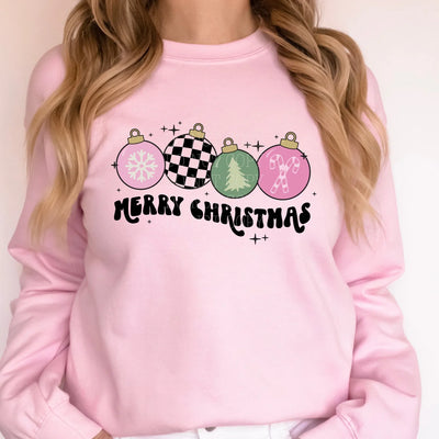 "Merry Christmas" Retro Ornaments Sweatshirt or T-shirt