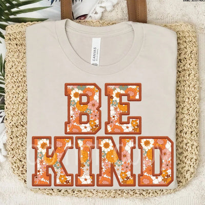 "Be Kind" Faux Embroidery T-shirt (shown on "Natural")