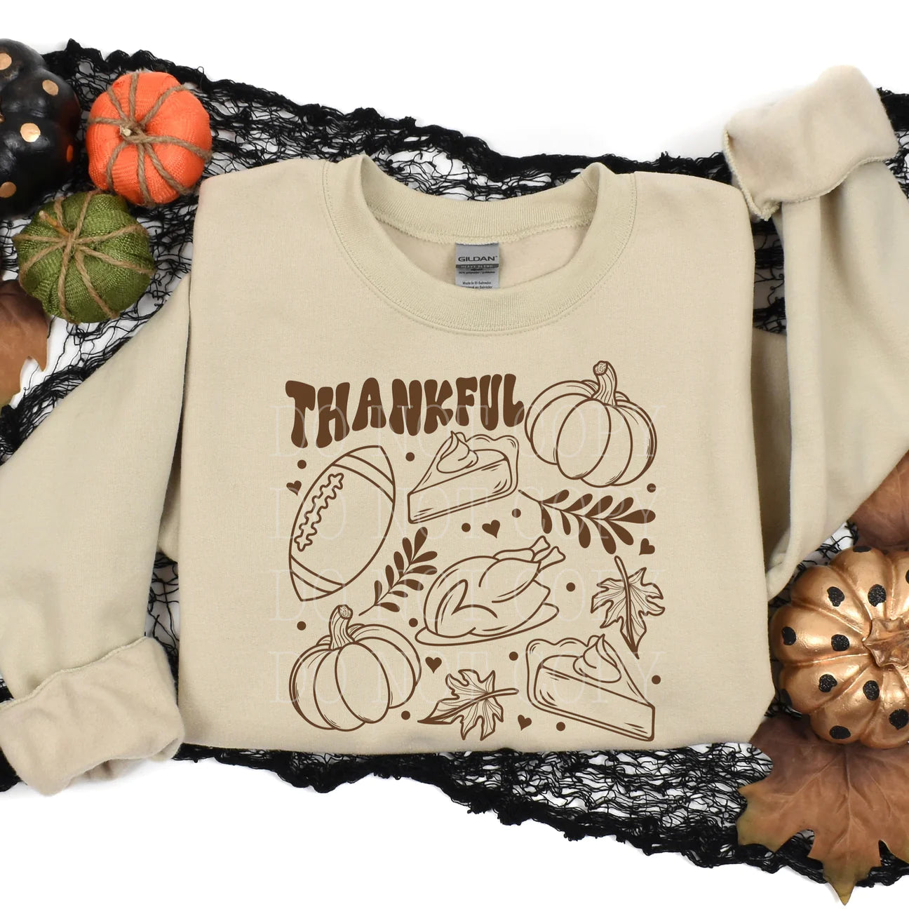 "Thankful" Thanksgiving Sweatshirt or T-shirt (shown on "Sand")