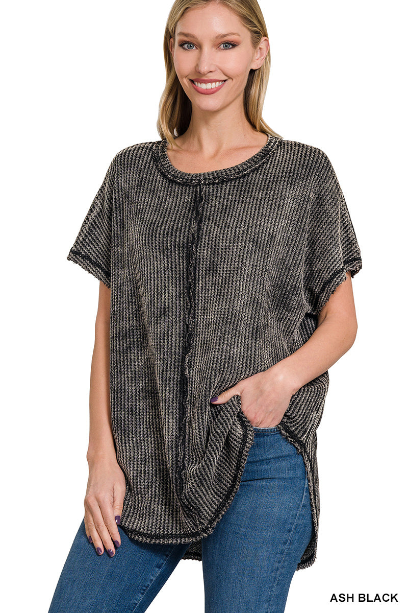 Rest Day Waffle Knit Short Sleeve Top, Ash Black