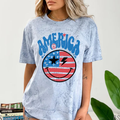 "America Smile Face" T-shirt (Shown on Comfort Colors "Ocean")