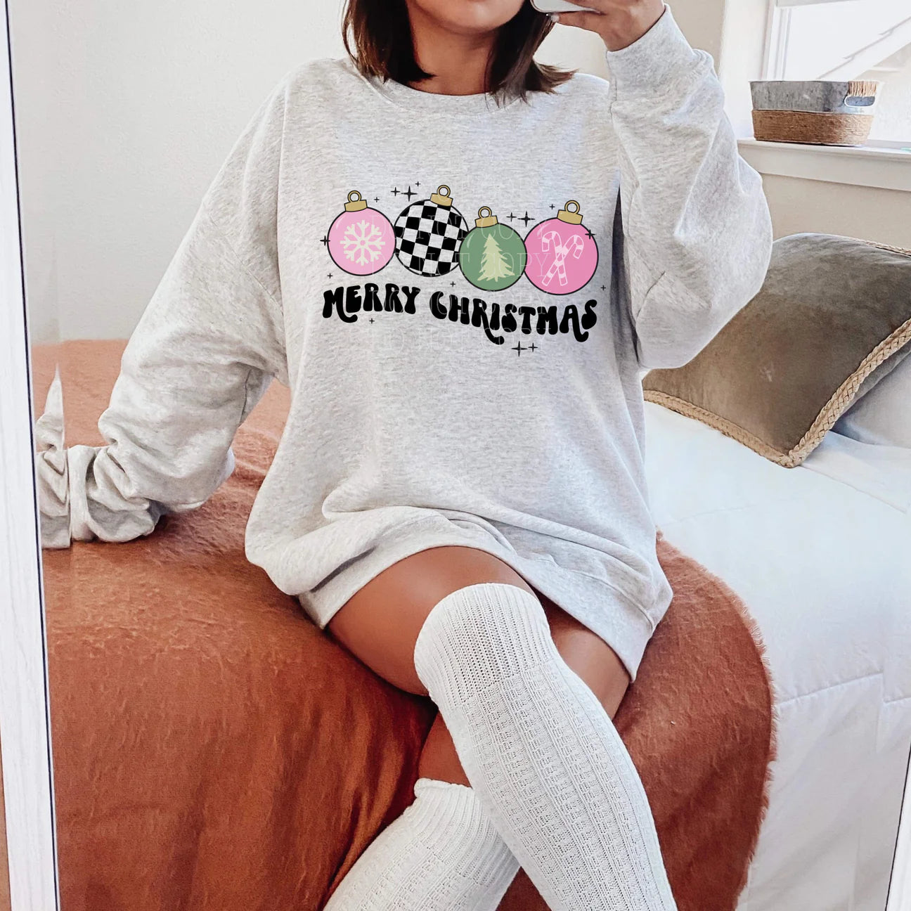 "Merry Christmas" Retro Ornaments Sweatshirt or T-shirt
