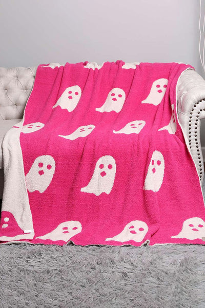Reversible Pink Halloween Ghost Blanket