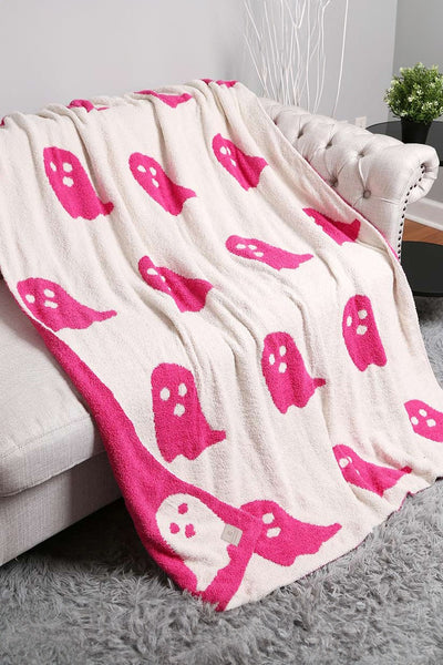 Reversible Pink Halloween Ghost Blanket