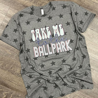READY TO SHIP "Take Me to the Ballpark" Star Print T-Shirt