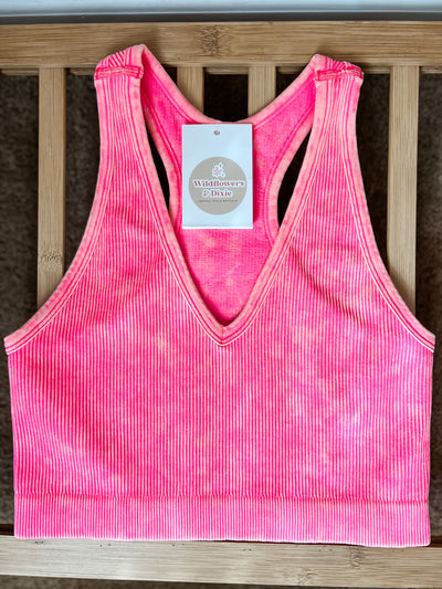 Everyday Fave Cropped Tank - Neon Coral Fuschia
