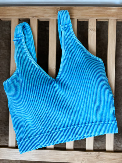 Barely There Ribbed Crop Tank, PADDED - Deep Sky