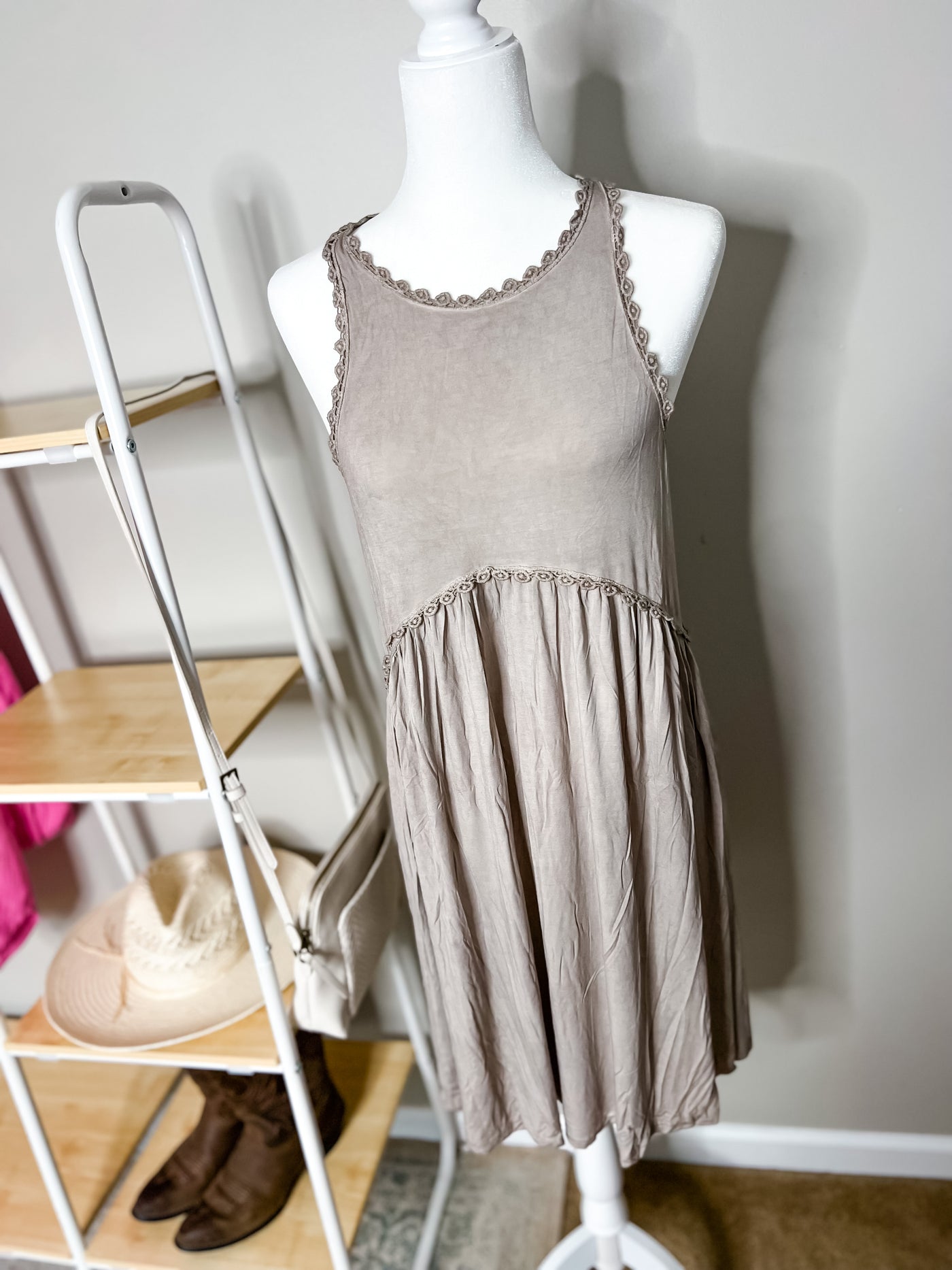 Always Late Hi-Lo Babydoll Dress by POL, Taupe