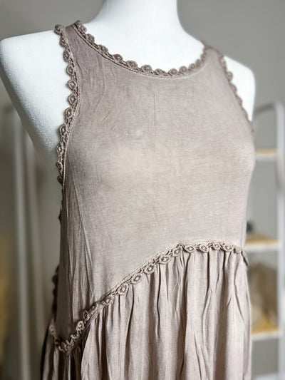 Always Late Hi-Lo Babydoll Dress by POL, Taupe