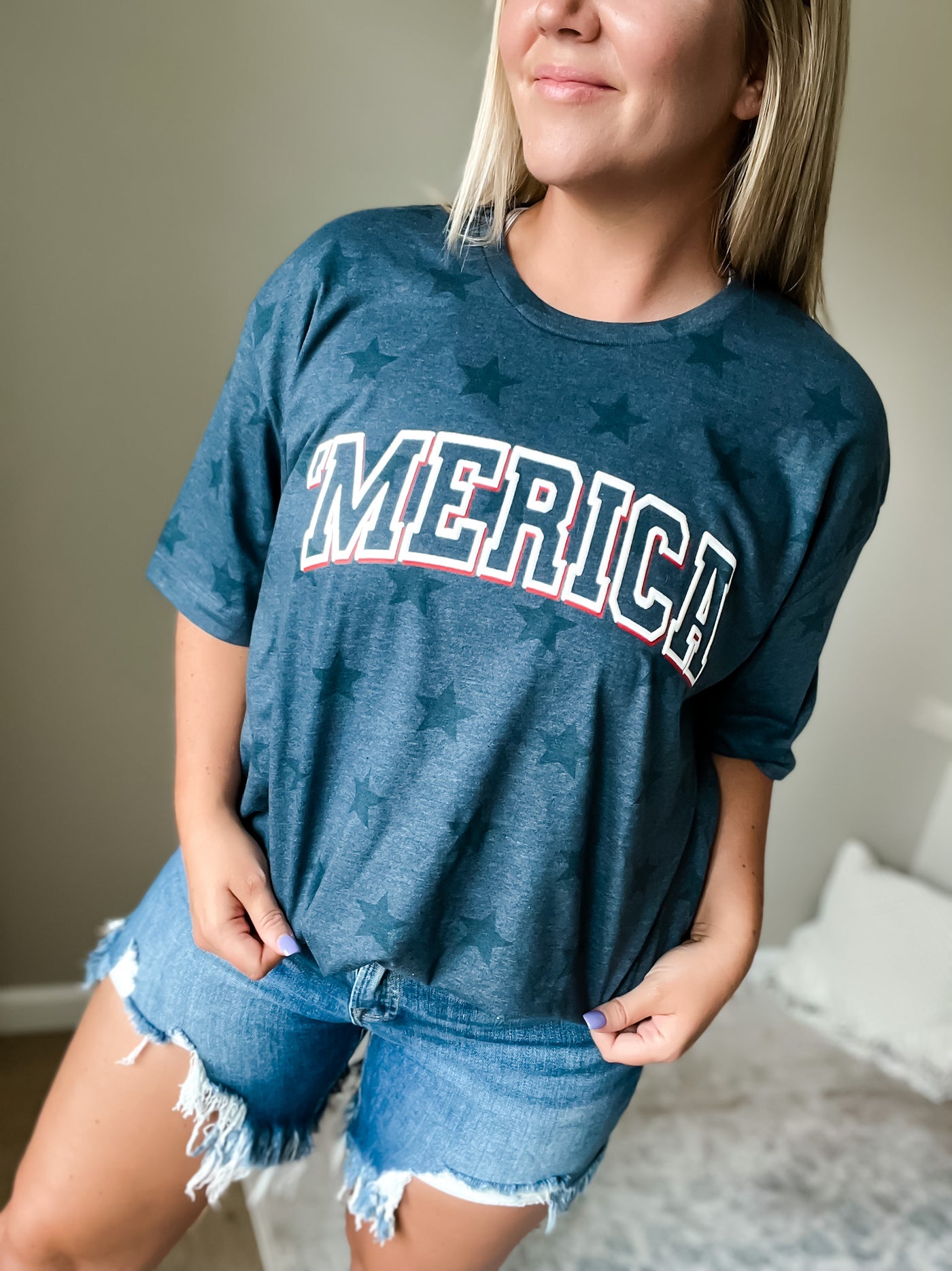 "Merica" *Puff Print* Star Print T-shirt