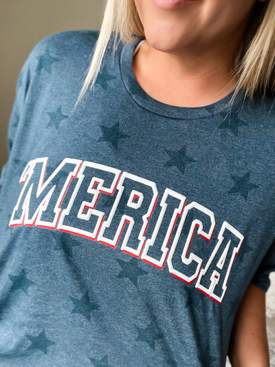 "Merica" *Puff Print* Star Print T-shirt