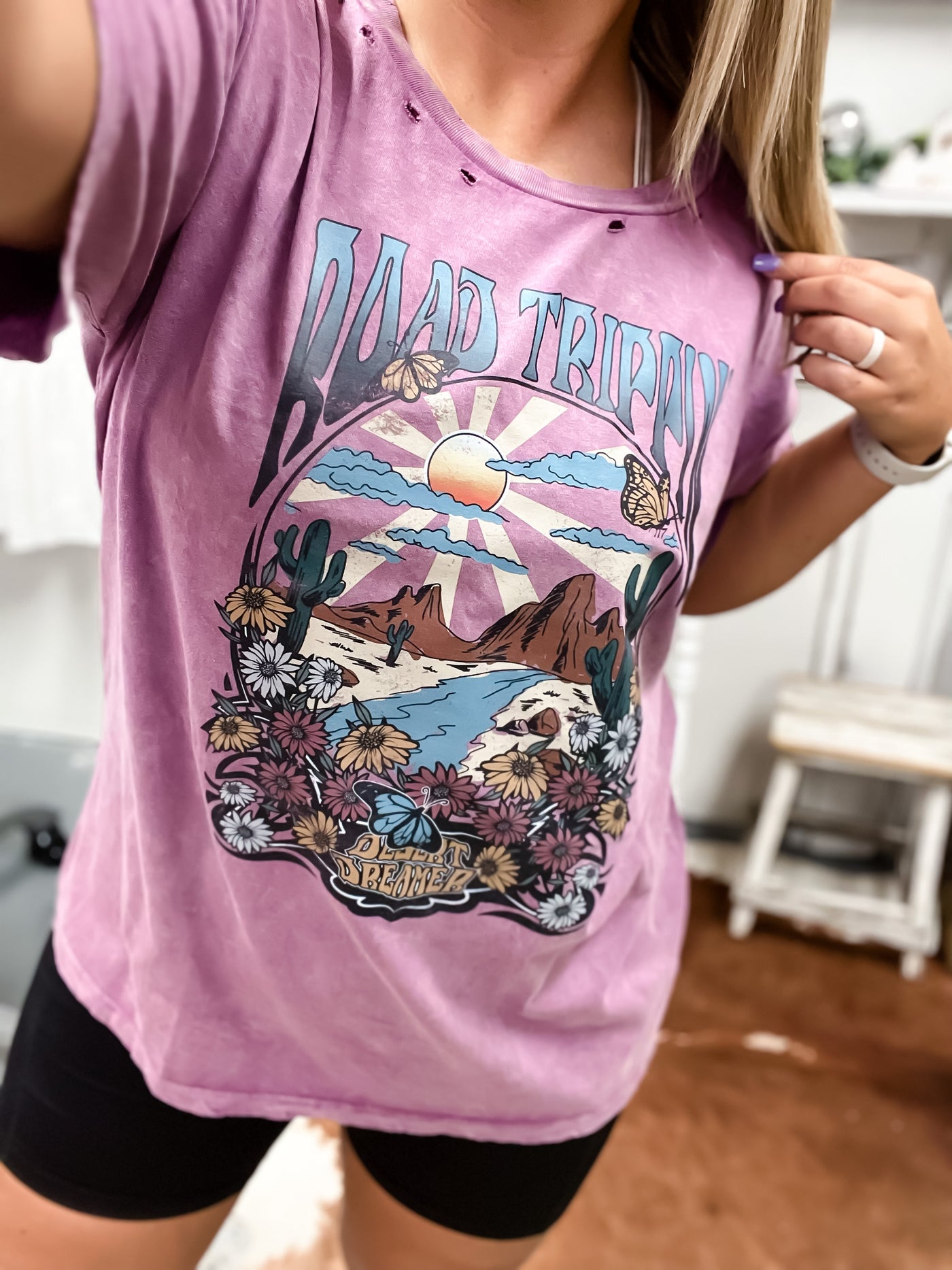 READY-TO-SHIP "Road Trippin" Oversized Distressed Mineral Tee