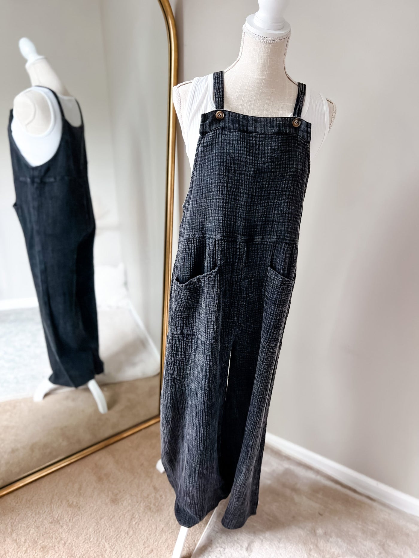 PREORDER (closed Thurs, 6/29) Boho Babe Wide-Leg Overalls, BLACK