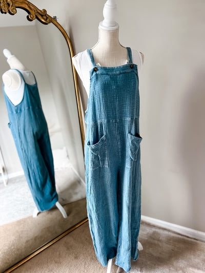 PREORDER - Boho Babe Wide-Leg Overalls, DENIM BLUE