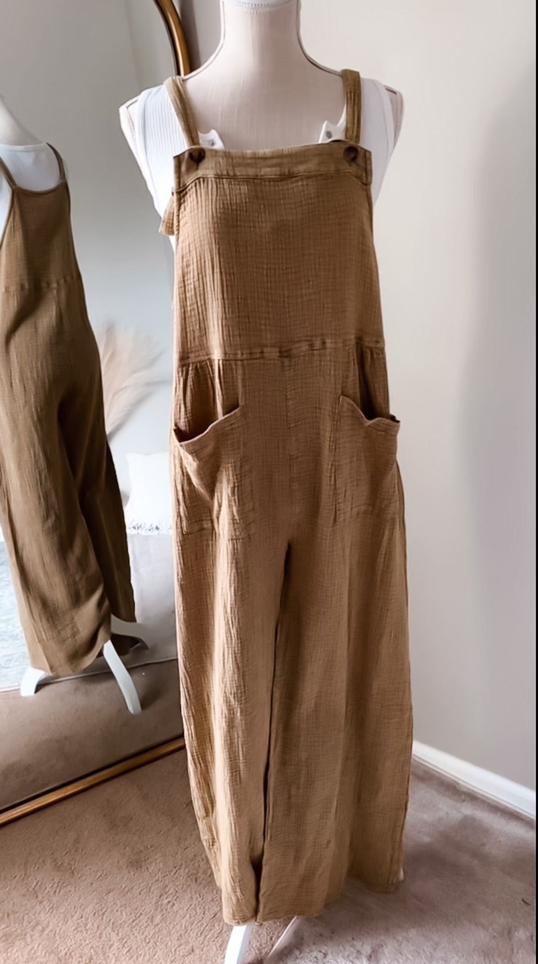 Boho Babe Wide-Leg Overalls, MOCHA