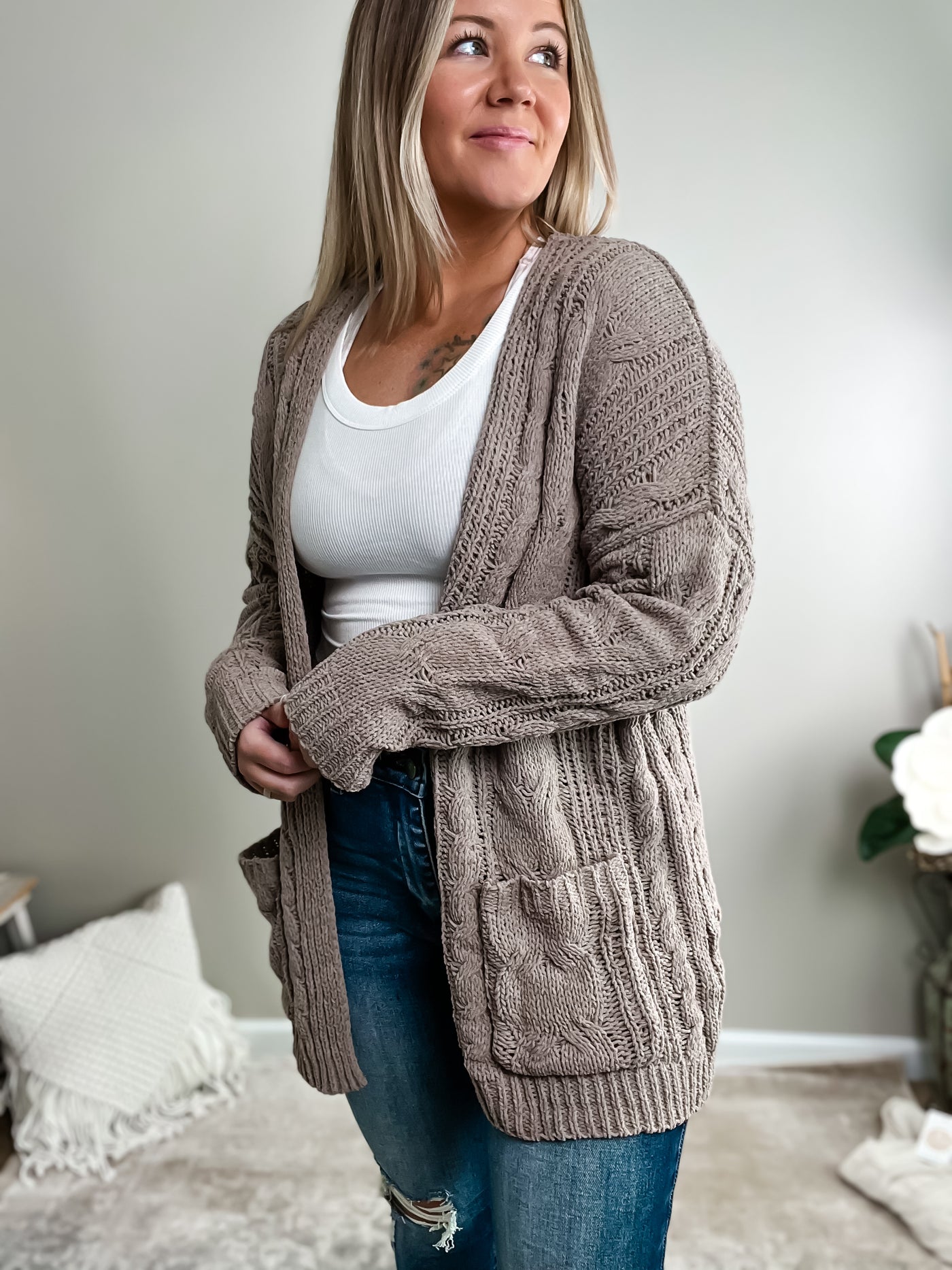 Chenille Cable Knit Cardigan