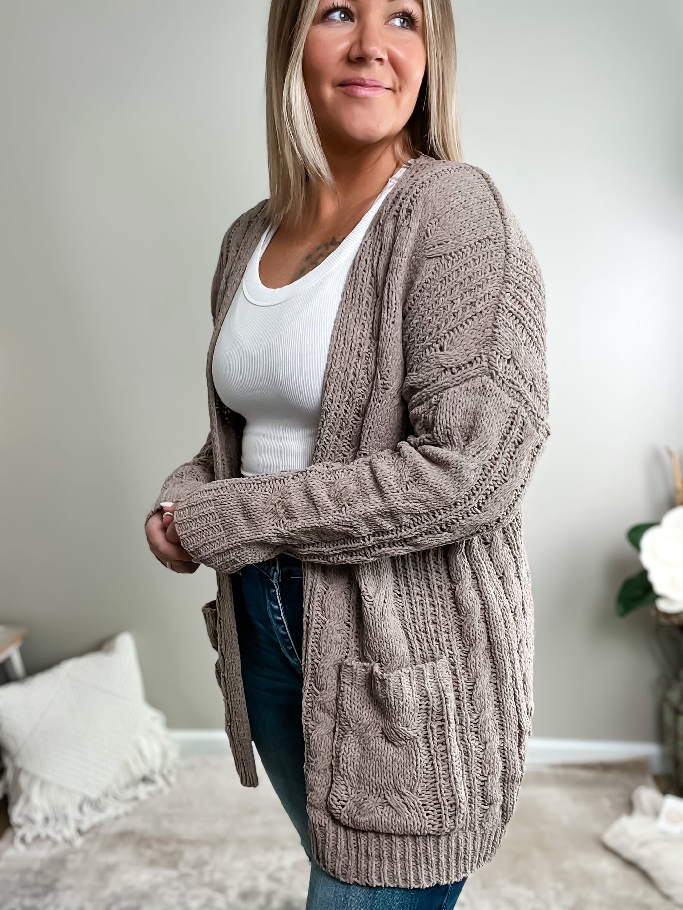 Chenille Cable Knit Cardigan