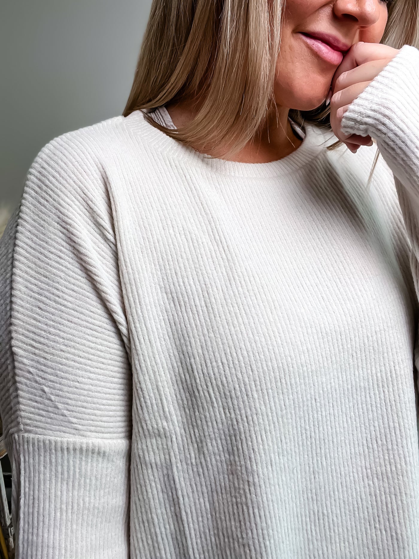 Cabin Fever Ribbed Sweater, Sand Beige