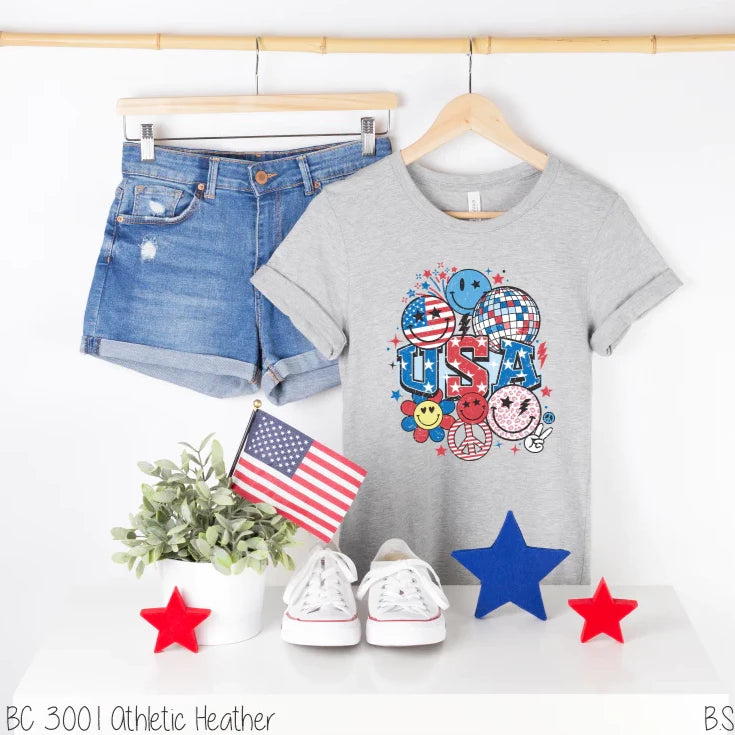 "Retro USA Collage" T-shirt (shown on "Hthr Athletic")
