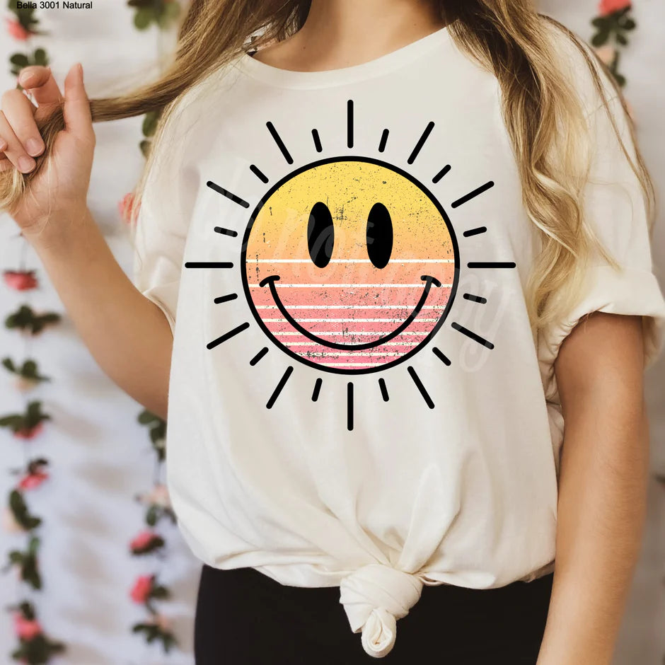 "Sunset Happy Face" T-shirt (shown on "Natural")