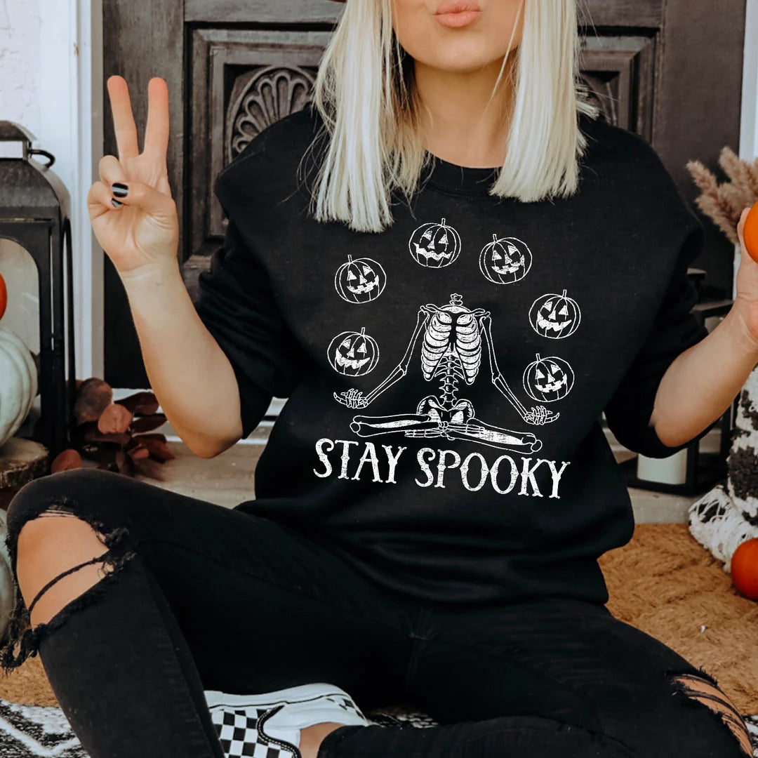 "Stay Spooky Skellie" White Ink on Sweatshirt or T-shirt