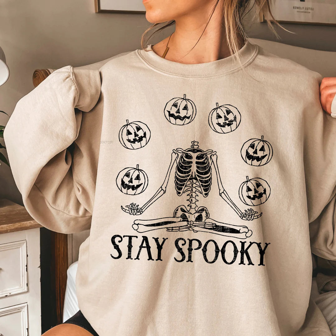 "Stay Spooky Skellie" Black Ink on Sweatshirt or T-shirt (shown on "Sand")