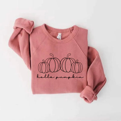 "Hello Pumpkin" Bella + Canvas Sweatshirt or T-shirt (shown on "Mauve")