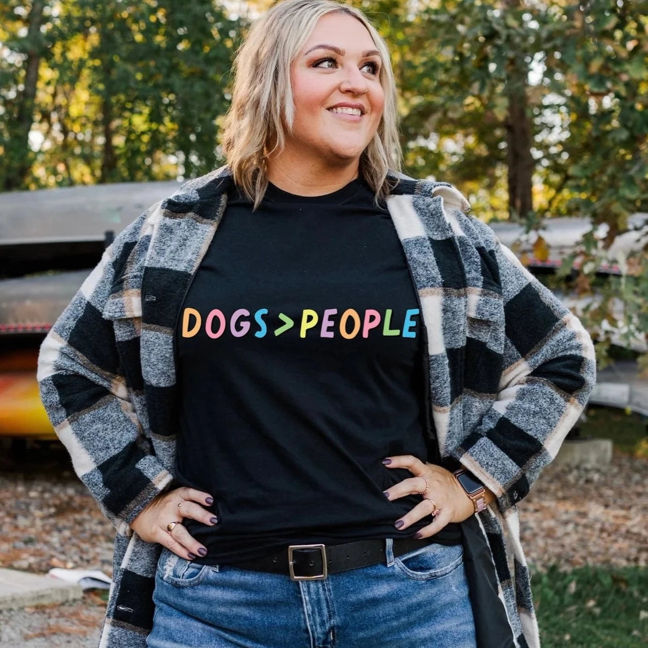 "Dogs > People" T-shirt (shown on "Black")