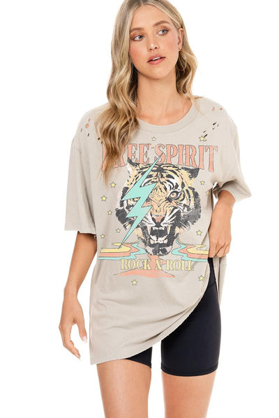 Free Spirit Distressed Oversized Tee by Zutter