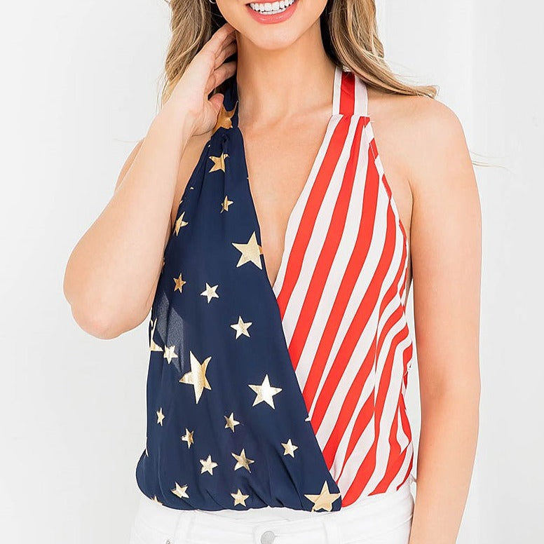 American Flag Halter Top Bodysuit