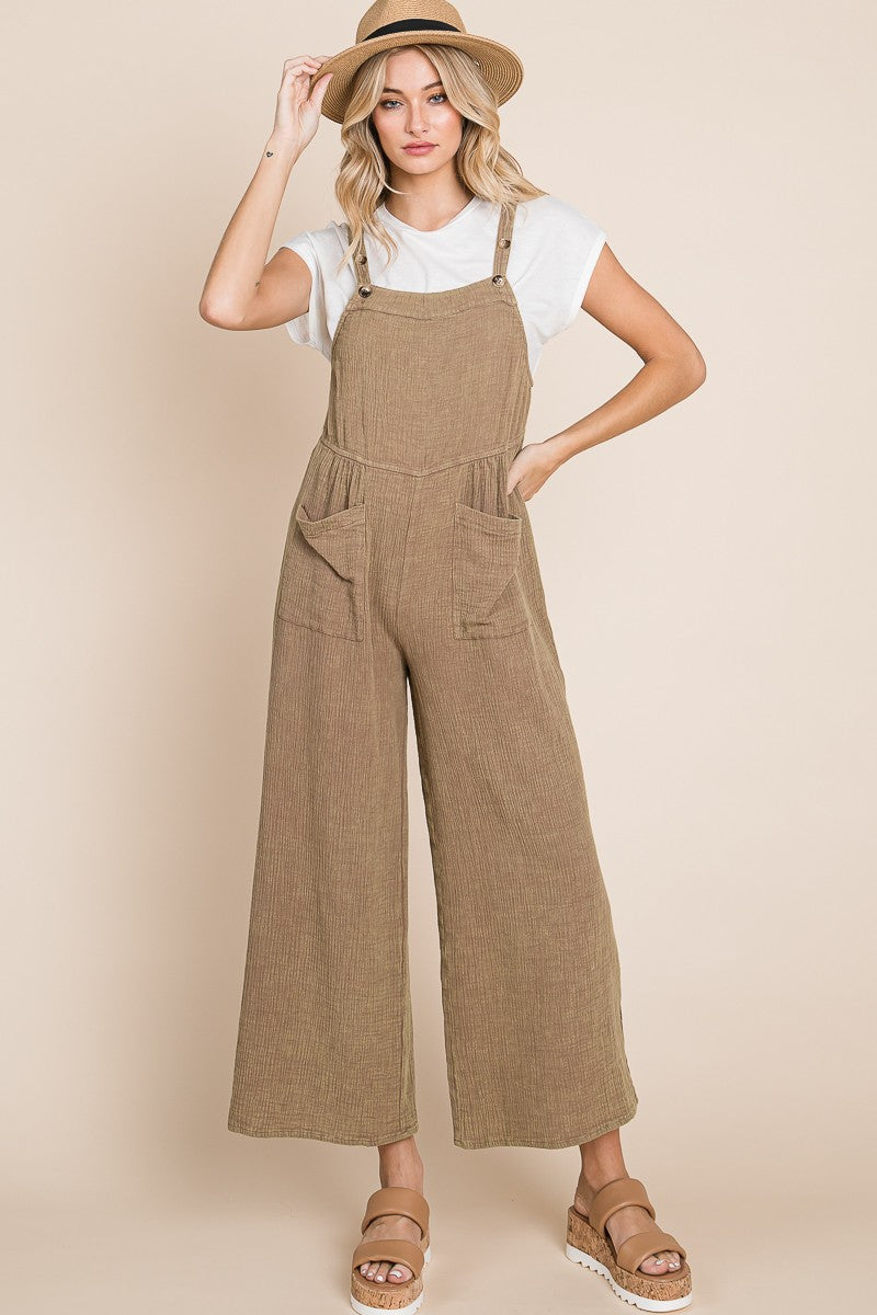 Boho Babe Wide-Leg Overalls, MOCHA