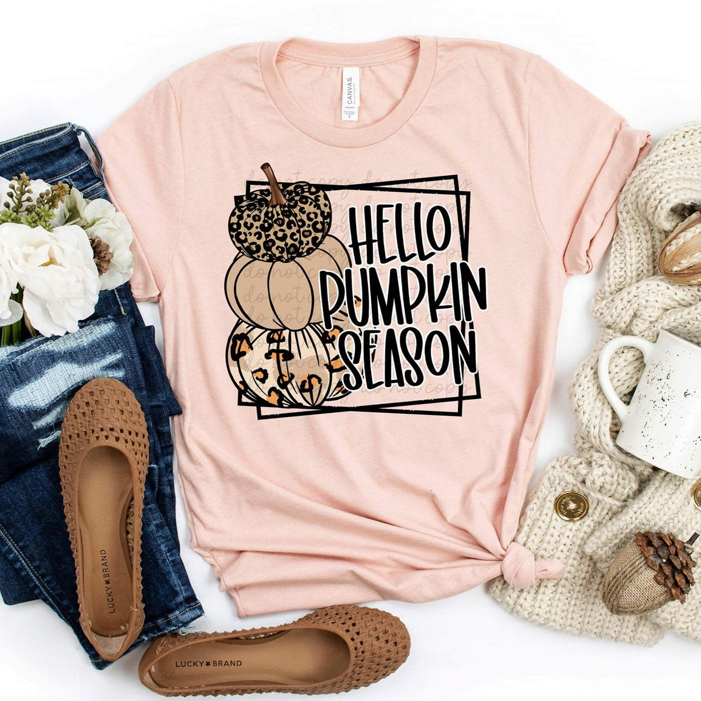 "Hello Pumpkin Season" T-shirt (shown on "Hthr Peach")