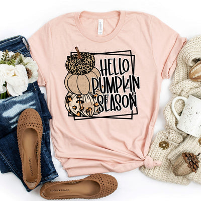 "Hello Pumpkin Season" T-shirt (shown on "Hthr Peach")