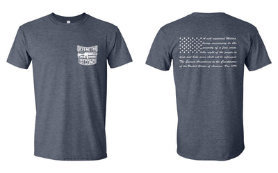 "Defend the 2nd" T-shirt - Back+Front Design (shown on "Hthr Navy")
