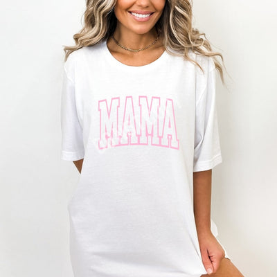 "MAMA" T-shirt or Sweatshirt - Pink Varsity Letters (shown on "White")